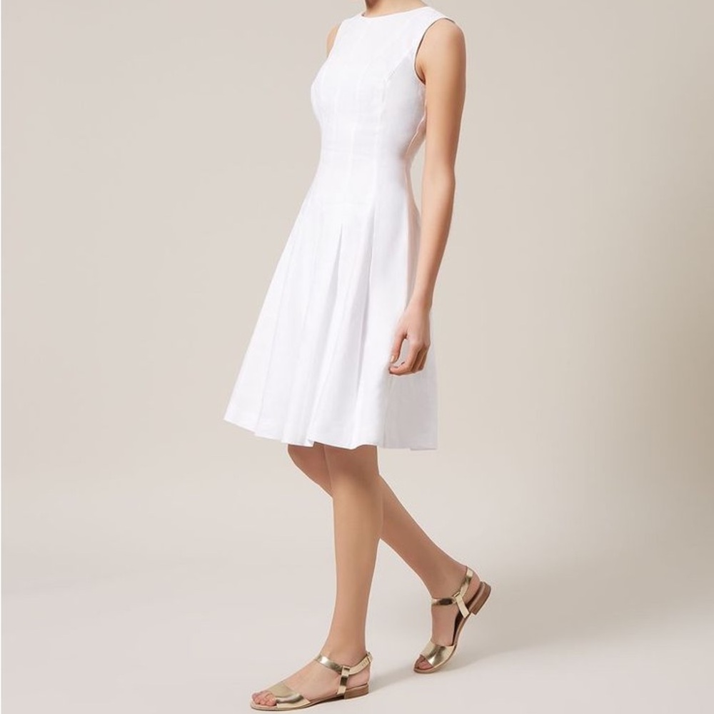 Hobbs UK White Sleeveless A-Line Midi Dress for Wedding Guests
